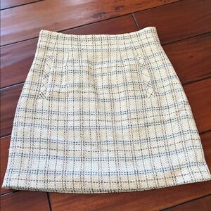Veronica Beard Roman Tweed Mini Skirt Off-White/Blue Plaid Size 0